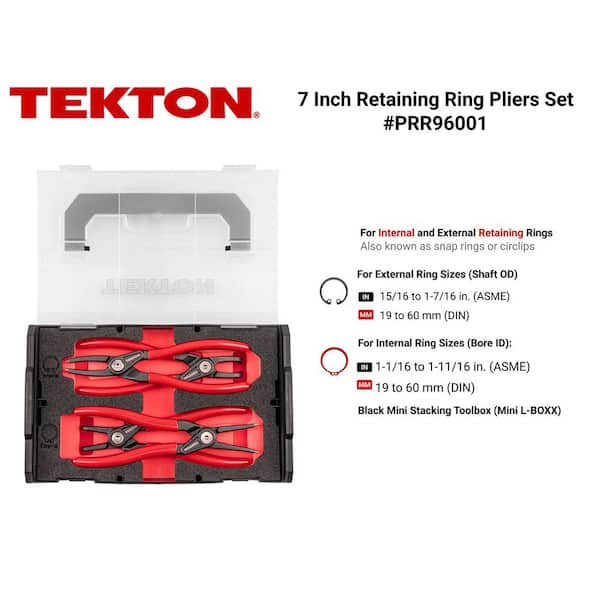 7 in. Internal and External Retaining Ring Pliers Set with Mini Stacking Tool Box (4-Piece)