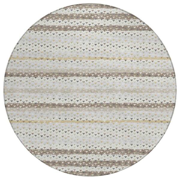 Chantille Machine Washable Indoor/Outdoor Abstract ACN2823 Ivory 8 ft. x 8 ft. Round Rug