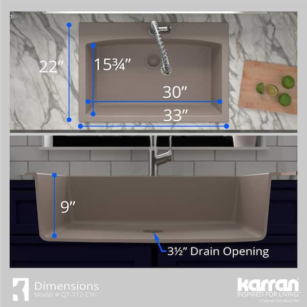 Karran Drop-In Quartz Composite 33 in. 1-Hole Single Bowl Kitchen