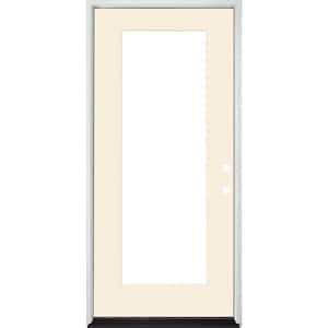 Legacy 30 in. x 80 in. Full-Lite Clear Glass LHIS Primed Linen Finish Fiberglass Prehung Front Door