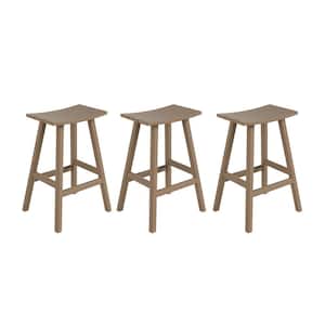 Franklin Weathered Wood 29 in. HDPE Plastic Outdoor Patio Backless Bar Stool (Set of 3)