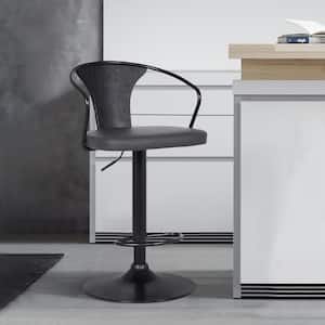 Eagle Black Brushed Grey Faux Leather Contemporary Adjustable Bar Stool with Wood Back