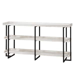 Fitzwallace 32 in. Antique White and Black Metal 3-Shelf Accent Bookcase with Open Back