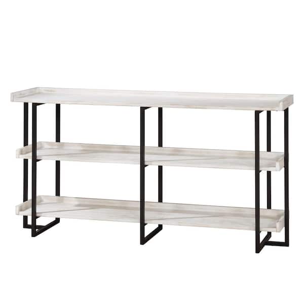 Furniture of America Fitzwallace 32 in. Antique White and Black Metal 3-Shelf Accent Bookcase with Open Back
