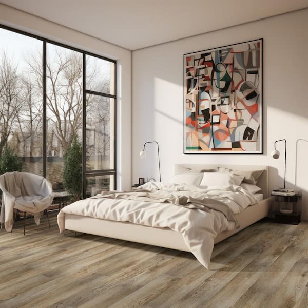 TrafficMaster Oakwood Terrace Oak 6 MIL x 6 in. W x 48 in. L Waterproof Click Lock Luxury Vinyl Plank Flooring