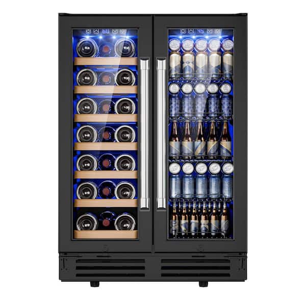 EUHOMY 23.5 in. Dual Zone 20-Wine Bottles and 60-Cans Beverage and
