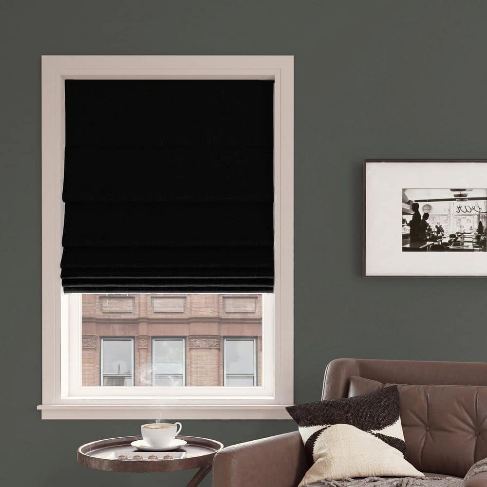 Pryer Cordless Black 100% Blackout Textured Fabric Roman Shade 39 in. W x 64 in. L price history on PriceWatchPro