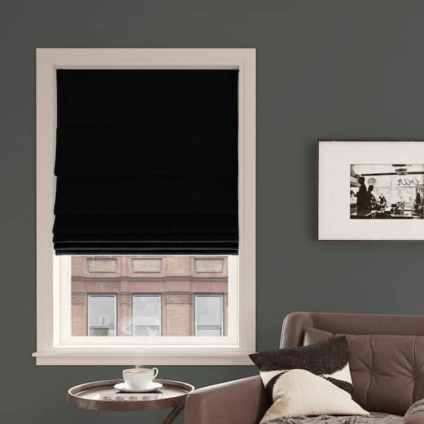 Sun Zero Pryer Cordless Black 100% Blackout Textured Fabric Roman Shade 39 in. W x 64 in. L