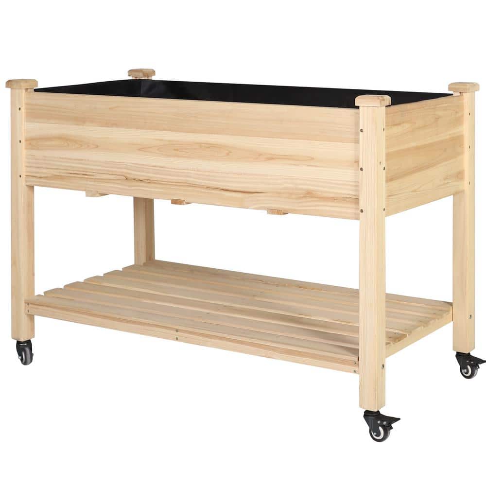 47 in. x 23 in. x 33 in. Gray Cedar Wooden Raised Garden Bed with Lockable Wheels, Liner price history on PriceWatchPro