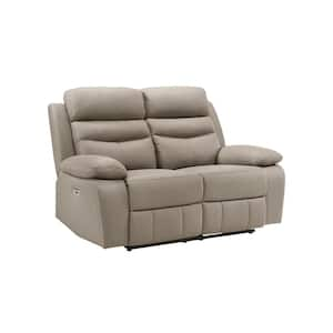 Edelia 64 in. W Latte Leather 2-Seater Power Double Reclining Loveseat