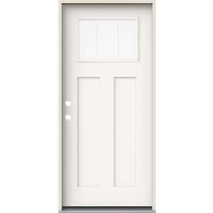 36 in. x 80 in. Right-Hand Craftsman 3 Lite Clear Glass Modern White Fiberglass Prehung Front Door