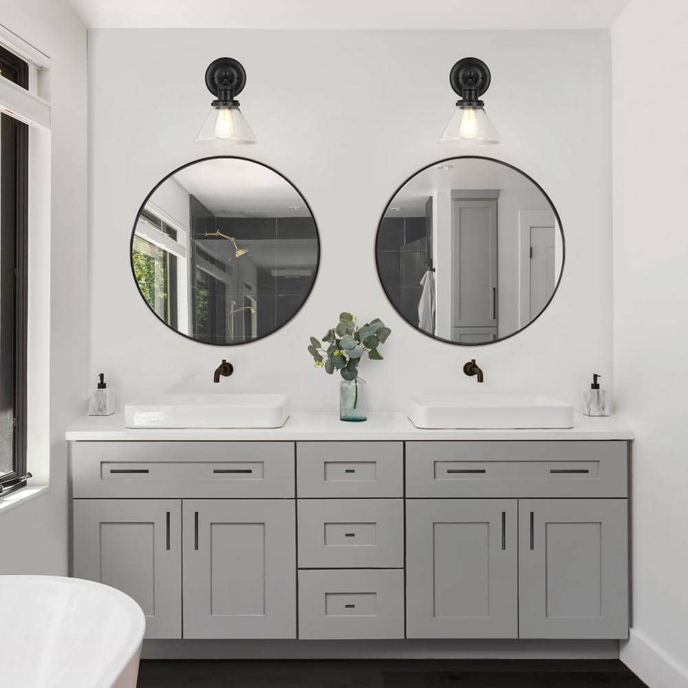 Matte Black Glass Wall Light with Seedy Shade