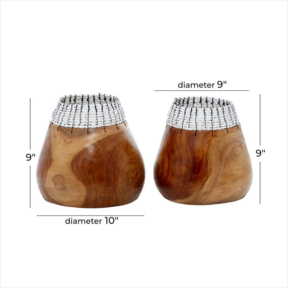 Bohemian Teak & Seagrass 9" Decorative Bowl Set with Stand
