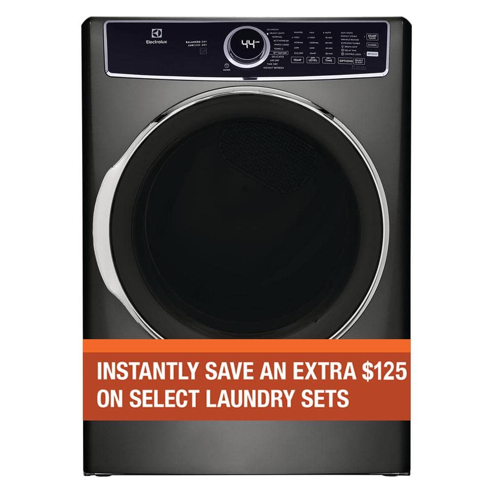 Electrolux 8 CU. Ft. Vented Front Load Stackable Electric Dryer in Titanium with LuxCare Dry and Perfect Steam