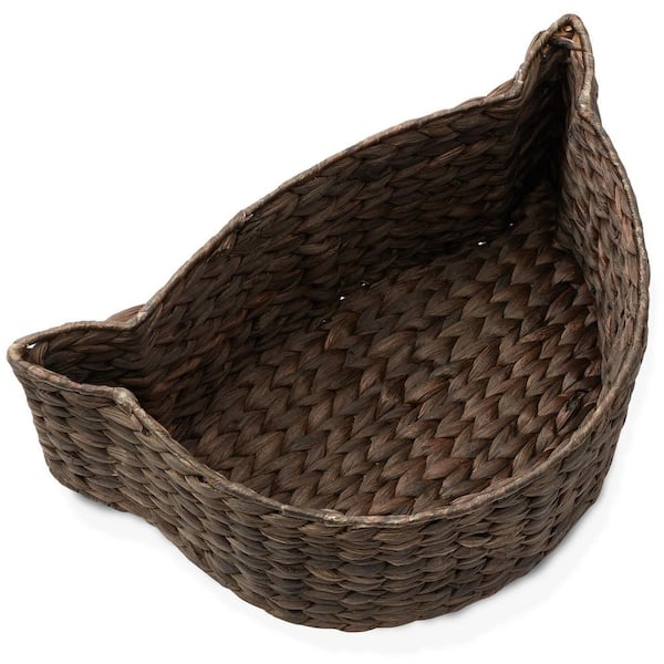 Casafield Brown Espresso 17.5 in. x 7 in. Wicker Hyacinth Cat Shaped Decorative Basket Storage Organizer Bin for Pet Toys
