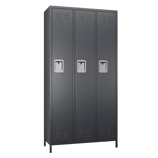 Freestanding Cabinet 72 in. H x 35.43 in. W x 15.75 in. D Steel Locker with 3-Lockable Doors in Dark Gray