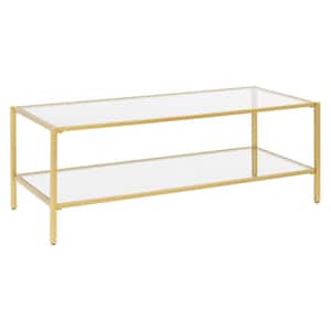 Camber Elite 45 in. Gold Rectangle Glass Coffee Table with Metal Frame