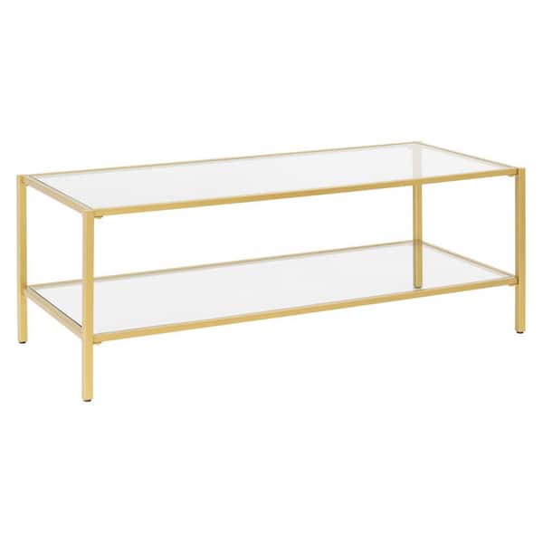 Studio Designs Home Camber Elite 45 in. Gold Rectangle Glass Coffee Table with Metal Frame