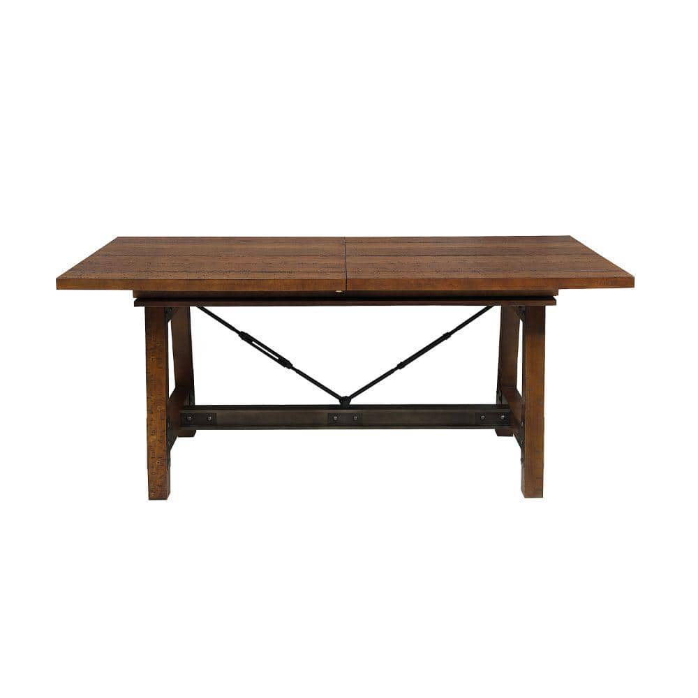 Industrial V-Shape Stretchers Extendable Dining Table in Brown