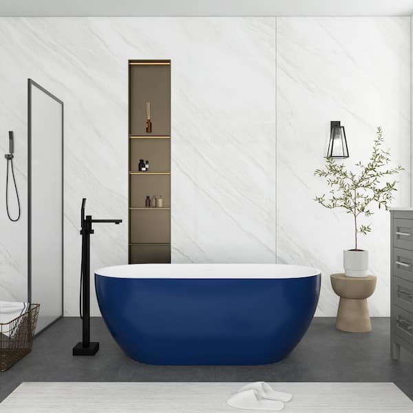 Unbranded 59 in. x 28 in. Soaking Bathtub with Center Drain in Blue