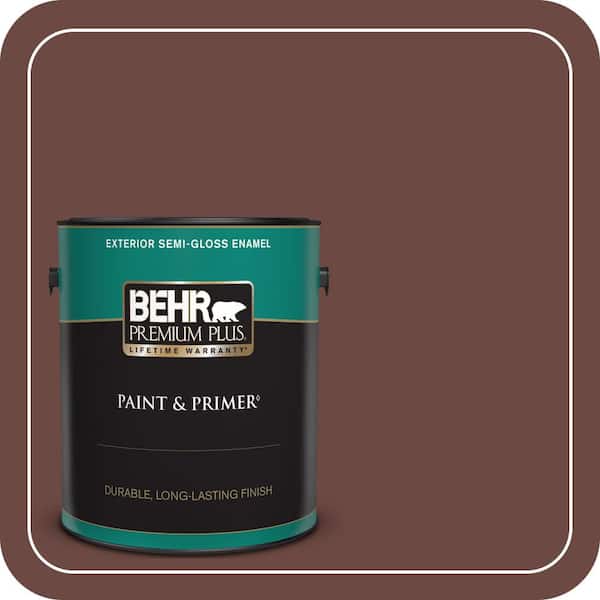 BEHR PREMIUM PLUS 1 gal. #190F-7 Mayan Red Semi-Gloss Enamel Exterior Paint & Primer