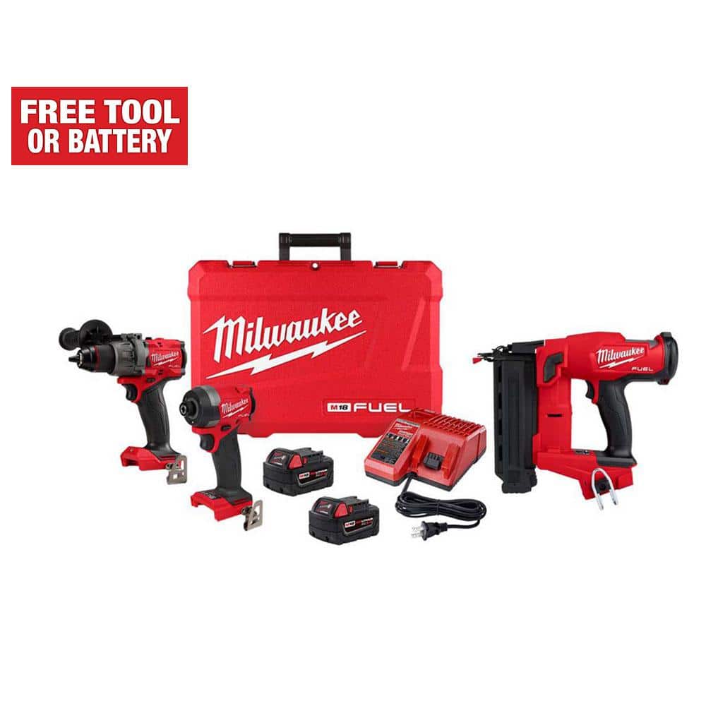 Milwaukee M18 FUEL 18-V Lithium-Ion Brushless Cordless Hammer Drill and Impact Driver Combo Kit (2-Tool) with 18G Brad Nailer