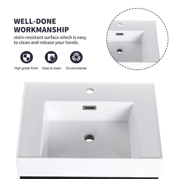 23.6 in. 18.1 in. 22.4 in. Modern Black Wall Mounted Plywood Bathroom Vanity with Sink and 2-Cabinet Doors