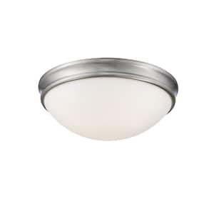 14 in. Wide 3-Light Brushed Nickel Flush Mount Bowl Ceiling Fixture with Glass Shade