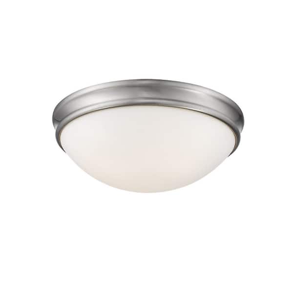 Millennium Lighting 14 in. Wide 3-Light Brushed Nickel Flush Mount Bowl Ceiling Fixture with Glass Shade