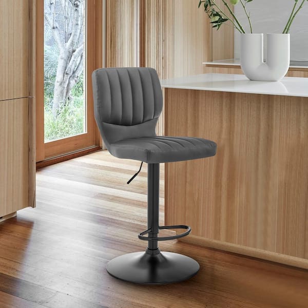 Armen Living The Bardot 30-46 in. H Adjustable Gray Faux Leather Swivel Bar Stool