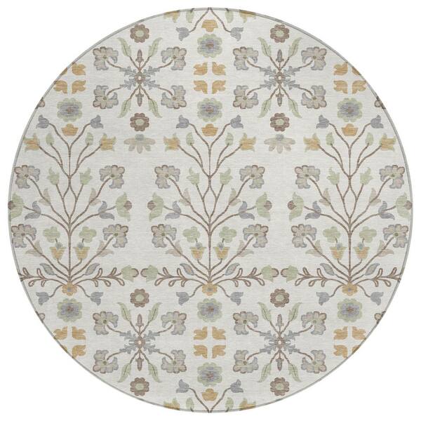 Chantille Machine Washable Indoor/Outdoor Abstract ACN3048 Ivory 8 ft. x 8 ft. Round Rug