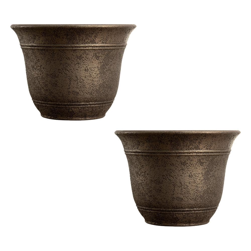 HC Companies 13 in. W Sierra Planter Bronze Round Nordic Planter (2-Pack)