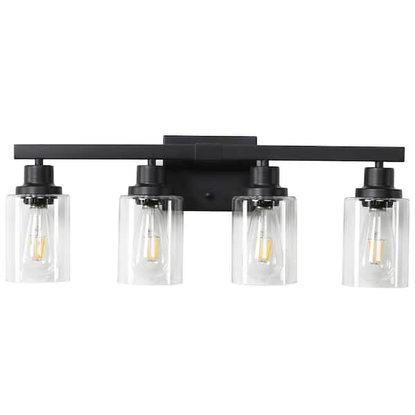 24.2 in. 4-Light Black Vanity Light with Clear Glass Shade