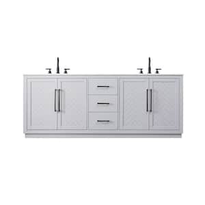 84 in. Double Sink Grey Bath Vanity with White Engineered Marble Top