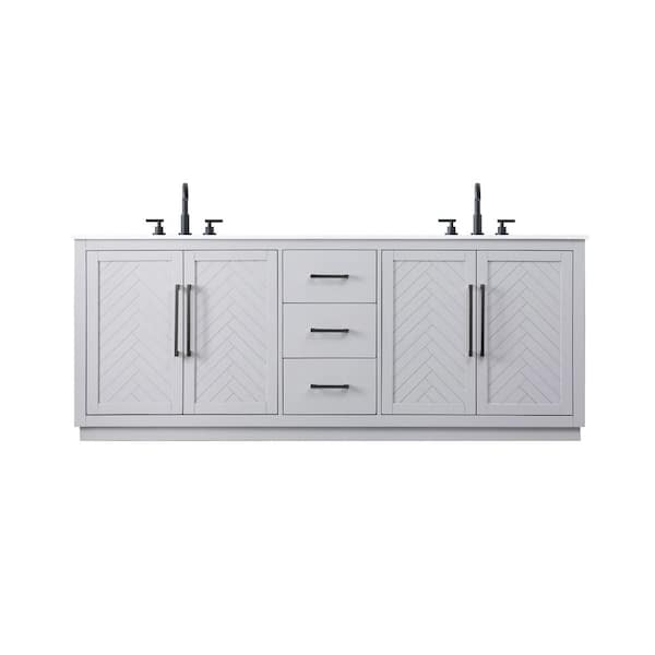 84 in. Double Sink Grey Bath Vanity with White Engineered Marble Top