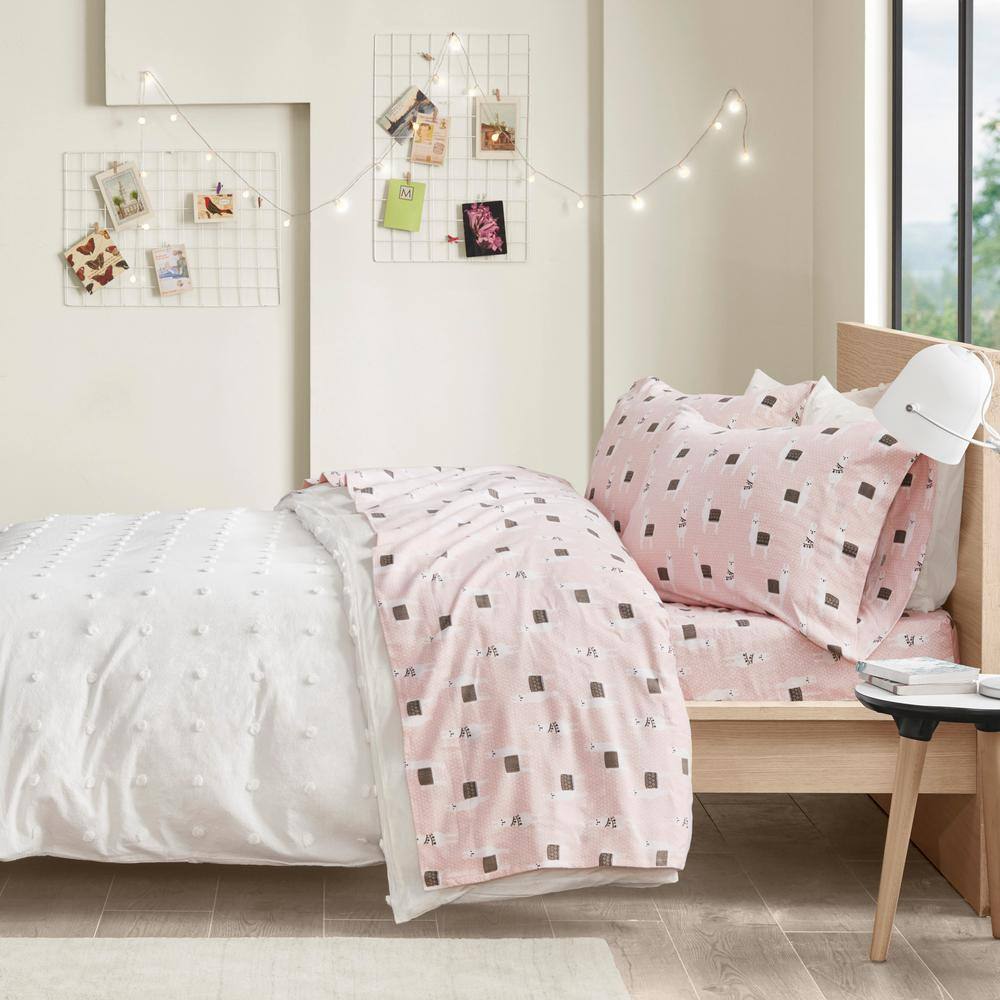 Pink Llamas Twin XL Cotton Flannel Kids Sheet Set