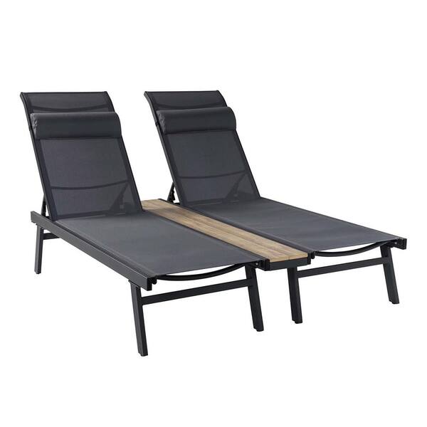 Tunearary Gray 2Pieces Metal Outdoor Chaise Lounge Chair Set for