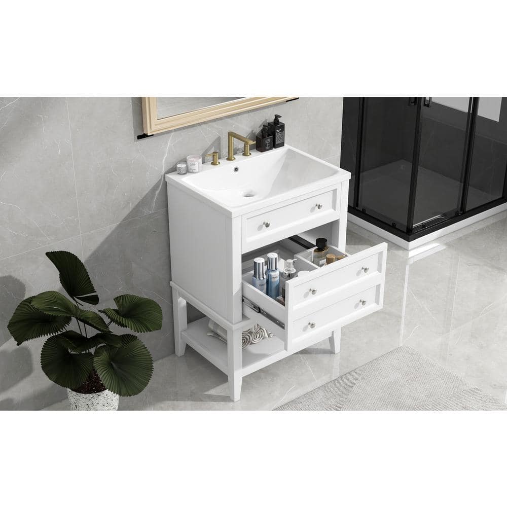24 in. W. x 18 in. D x 34 in. H Single Sink Freestanding Bath Vanity in Whi