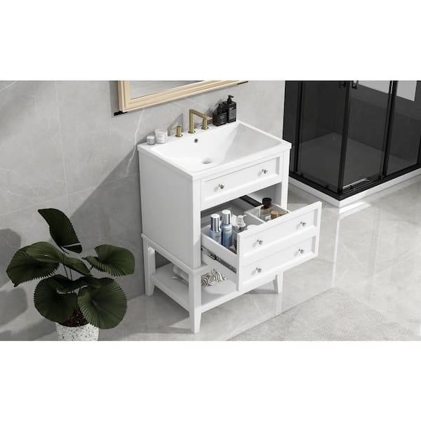 Unbranded 24 in. W. x 18 in. D x 34 in. H Single Sink Freestanding Bath Vanity in White with White Ceramic Top