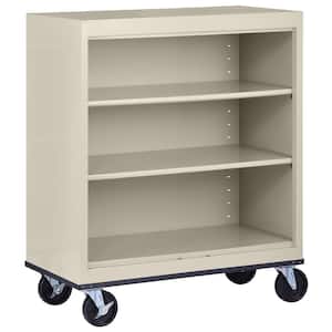 Mobile Bookcase Series 3-Shelf 42 in. Tall Steel Standard Bookcase With Casters in Putty (36 in. W x 42 in. H x 18. D)