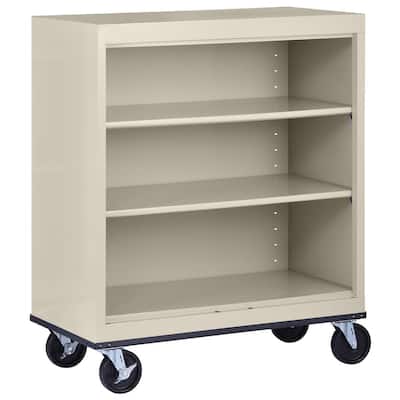 Mobile Bookcase Series 42 in. Tall Putty Metal 3-Shelves Standard Standard Bookcase With Casters