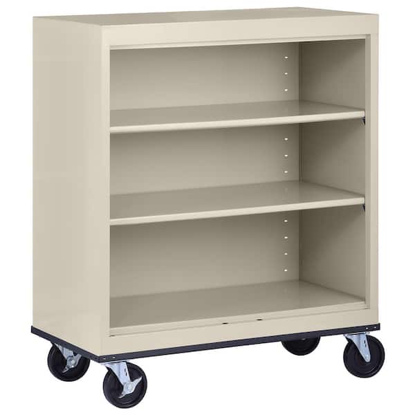 Sandusky Mobile Bookcase Series 42 in. Tall Putty Metal 3-Shelves Standard Standard Bookcase With Casters