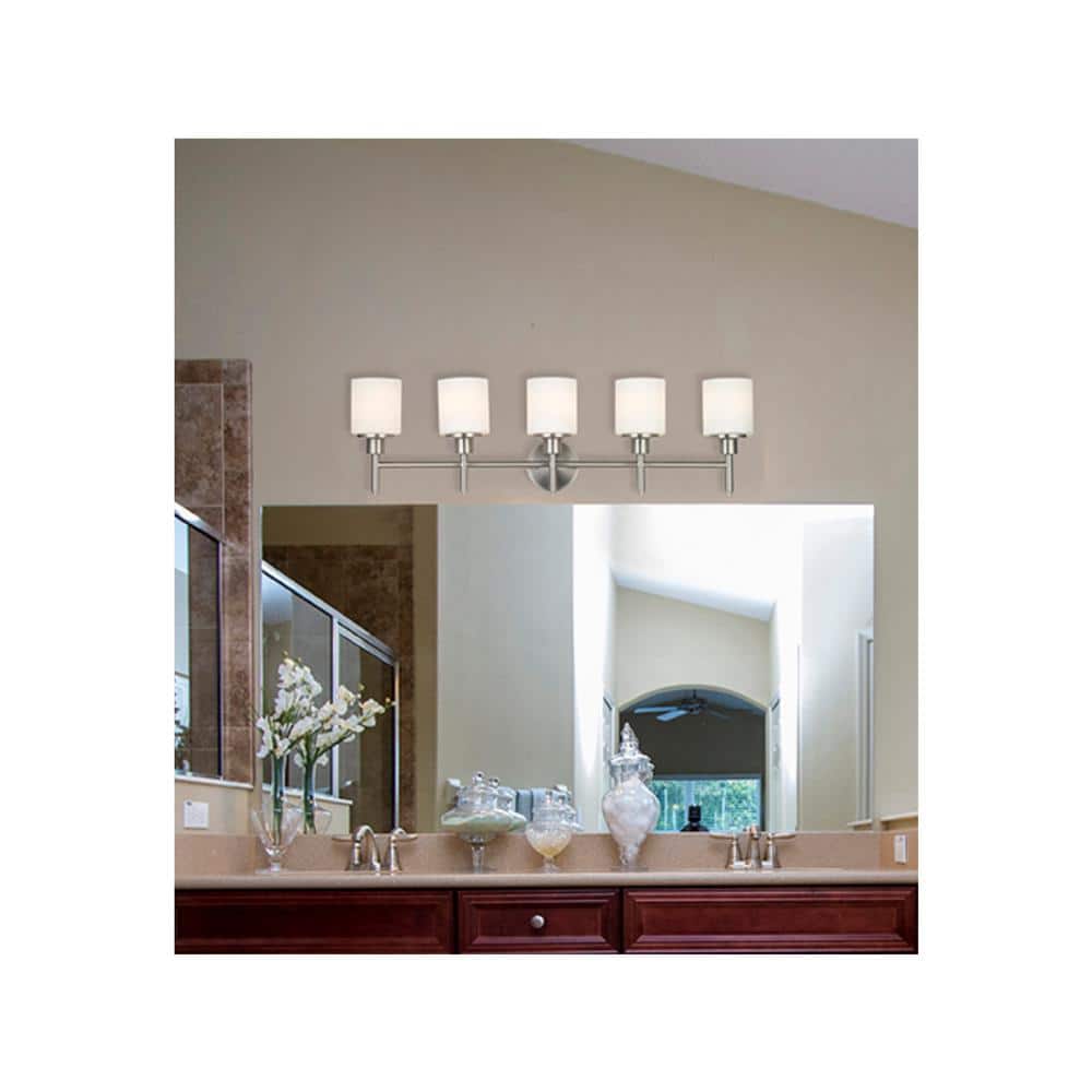 Aubrey 5-Light Satin Nickel Vanity Light with Frosted Glass Shades