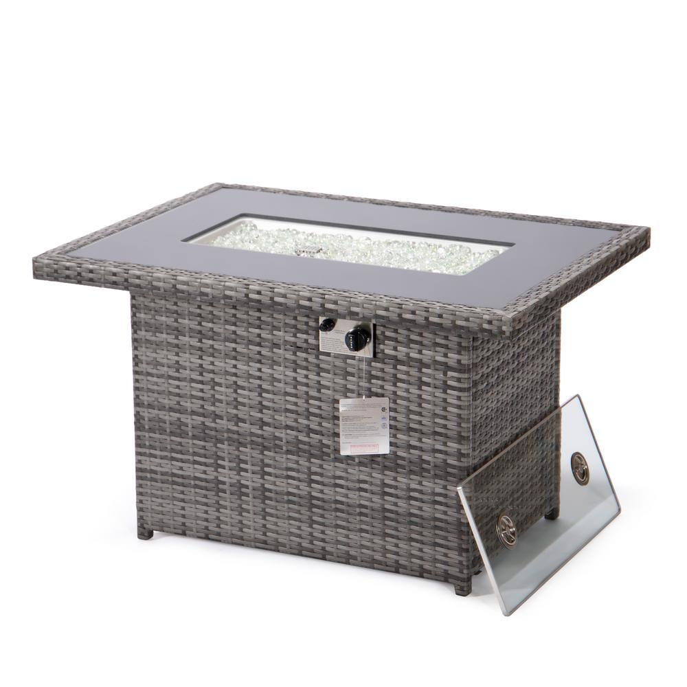 Gray Wicker Propane Fire Pit Table with Glass Guard