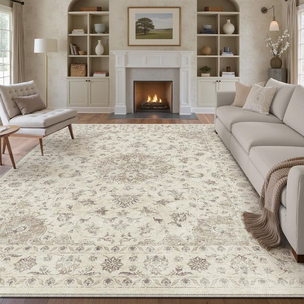 Washington Brown 8 ft. x 10 ft. Vintage Washable Medallion Distressed Area Rug