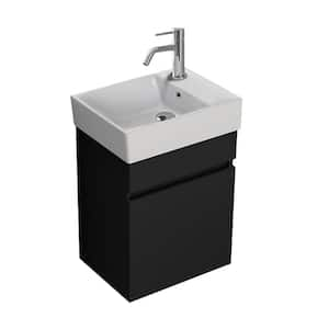 Mini 15.7 in. W x 11.8 in. D x 22.8 in. H Modern Wall Mounted Bathroom Vanity in Matte Black with White Ceramic Top