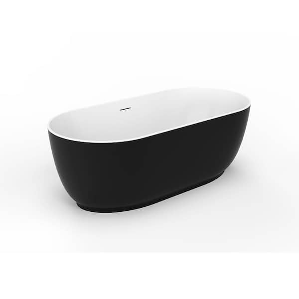 Jorimi 59 in. x 31 in. Oval Soaking Bathtub with Center Drain in Matte Black