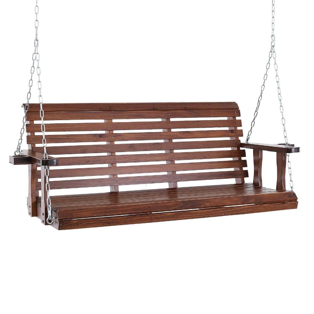 Brown Heavy Duty Wood Outdoor Porch Swing with Hanging Chains - Upgraded 880 lbs Strong Load Capacity price history on PriceWatchPro