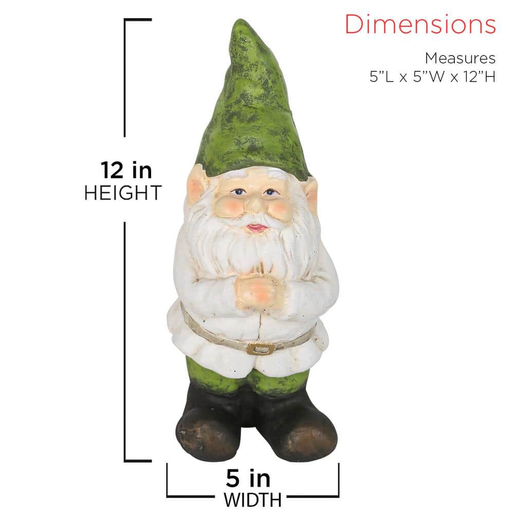 Beige and Green Polyresin Garden Gnome Statue