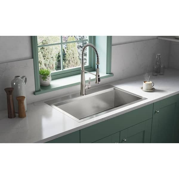 Lassen 33 in. Drop-in Single Bowl Stainless Steel Kitchen Sink with Faucet